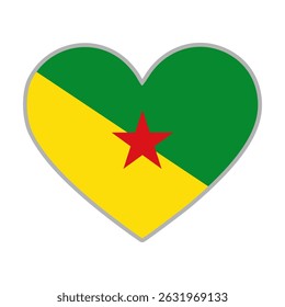 Bandeira da Guiana Francesa. Bandeira do amor da Guiana Francesa. Bandeira da Guiana Francesa em forma de coração. Símbolo de amor. Ilustração vetorial