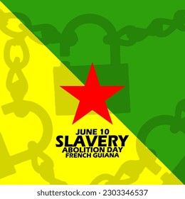 Bandera de Guyana Francesa con sombra de cadena y candado para conmemorar el Día de la Abolición de la Esclavitud el 10 de junio en Guyana Francesa