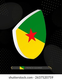 French Guiana Flag Shield icon in 3D on Dark Modern Abstract Rugby Background. Perfect for sports events, heritage themes, national celebrations, and patriotic designs.
