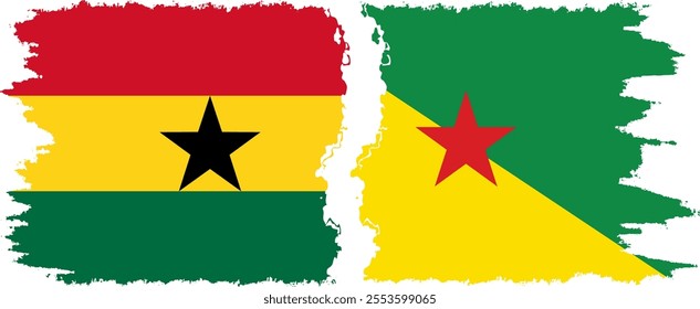 French Guiana and Ghana grunge flags connection, vector