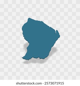 French Guiana high detailed vector representation of country silhouette. 3D map on transparent background with dropped shadow. For educational, decorative, or informational use.