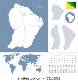 French Guiana Highly Detailed Map and World Map Navigation Set