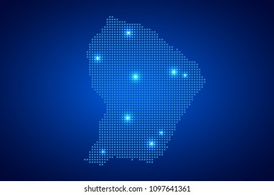 French Guiana map with dotted style and glowing points star on blue background , Vector illustration