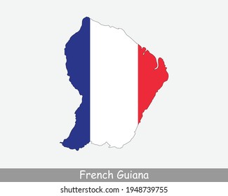 French Guiana Map Flag. Map of Guyane with French flag isolated on white background. Overseas department, region and single territorial collectivity of France. Vector illustration. svg