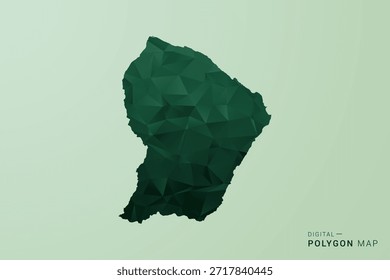 Französisch Guyana Karte - Grün Polygon Stil Vektorgrafik, Low Poly Geometrisches Design mit sauberer Silhouette auf weichgrünem Hintergrund.