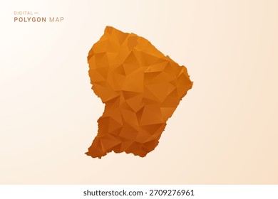 Mapa de la Guayana Francesa: Ilustración vectorial de polígono de bajo contenido de polietileno en tono naranja, estilo geométrico limpio, aislada sobre fondo blanco.
