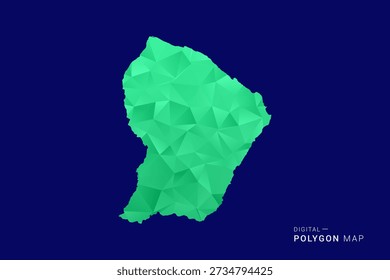 French Guiana Map - low poly polygon vector, geometric triangulated silhouette in green and blue tones, clean modern style, isolated background for infographic use.