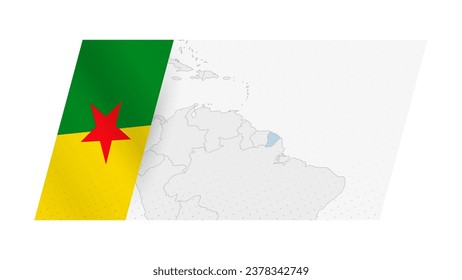 French Guiana map in modern style with flag of French Guiana on left side. Vector illustration of a map.