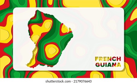 French Guiana Map with Paper Cut Waves Background Shape perfect for Greeting Card, Desktop Wallpaper, and Banner