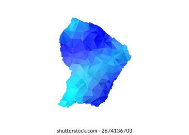 Mapa de la Guayana Francesa - Ilustración vectorial de estilo polígono en degradado azul, diseño geométrico de bajo poli, aislado sobre fondo blanco, perfecto para infografías, Educación y presentaciones modernas.