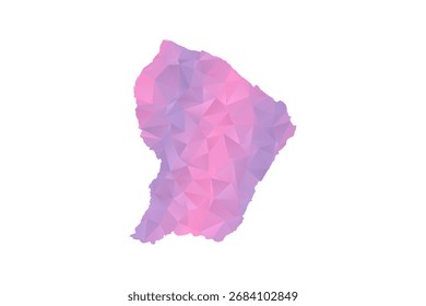 Mapa de la Guayana Francesa - Ilustración vectorial de estilo polígono en degradado rosa y púrpura, diseño geométrico de bajo poli, aislado sobre fondo blanco para infografías y Educación.