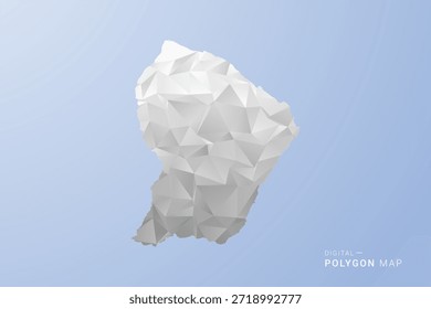 Mapa de la Guayana Francesa - Ilustración vectorial de estilo polígono en tonos grises, blancos y azules, diseño geométrico de baja poli, silueta mínima, adecuada para infografía y diseño moderno.