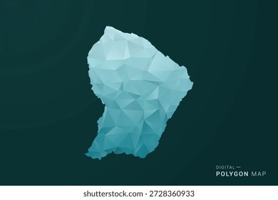 Mapa de la Guayana Francesa - Ilustración vectorial de estilo polígono en diseño geométrico de bajo poli verde y azul, silueta mínima limpia para infografía.