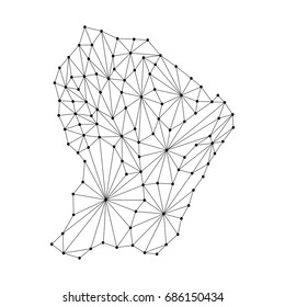 French Guiana map of polygonal mosaic lines network, rays and dots vector illustration.