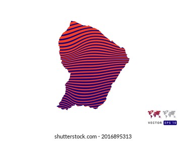 French Guiana map red and blue of abstract with dynamic waves vector.