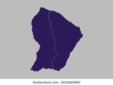 Mapa vectorial de Guyana Francesa, color púrpura azul aislado en fondo gris.