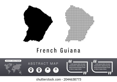 French Guiana map vector set halftone dots black.