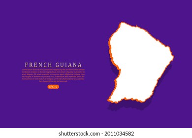 French Guiana map - World map vector template with isometric style including shadow, white and orange color on purple background - Vector illustration eps 10