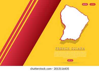 French Guiana Map - World map vector template with isometric style including shadow, white and red color on yellow background for website, infographic, banner - Vector illustration eps 10