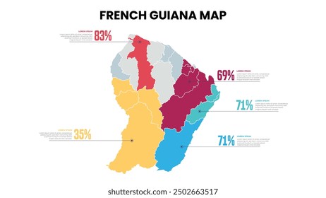 French Guiana Modern Map Percentage Infographic Template, Detailed infographic map of French Guiana