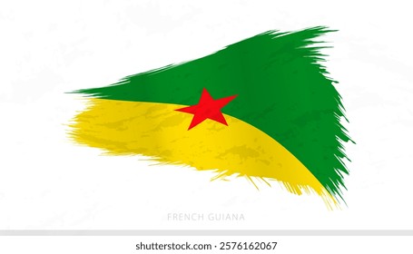 French Guiana National Flag with Textured Brush Strokes. Artistic Brush Stroke Design.