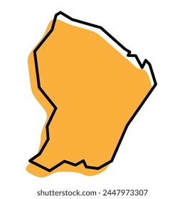 French Guiana simplified map. Orange silhouette with thick black sharp contour outline isolated on white background. Simple vector icon