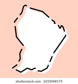 French Guiana simplified map. White silhouette with black broken contour on pink background. Simple vector icon