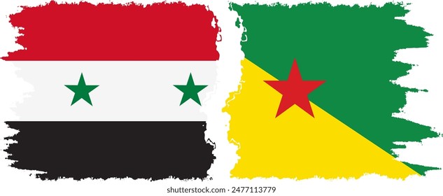 French Guiana and Syria grunge flags connection, vector