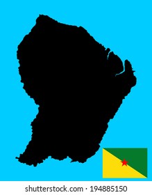 French Guiana vector map and vector flag high detailed illustration isolated on blue background.