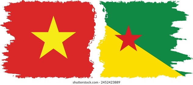 French Guiana and Vietnam grunge flags connection, vector