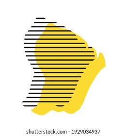 French Guiana - yellow country silhouette with shifted black stripes. Memphis Milano style design. Slimple flat vector map.