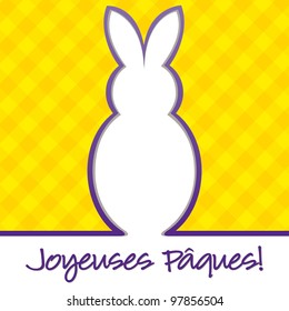 French "Happy Easter" bright bunny cut out card in vector format.