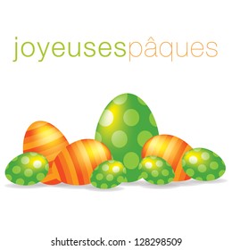 French Happy Easter egg with reflection card in vector format.