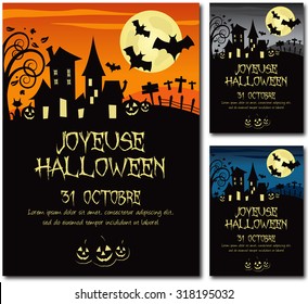 French happy Halloween 31th october  invitation poster illustration design text outline no drop shadow version 10