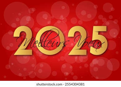 French Happy new year - best wishes 2025 with colorful number. Perfect vector for poster banner greeting and new year 2025 celebration.