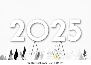 French Happy new year - best wishes 2025 with colorful number. Perfect vector for poster banner greeting and new year 2025 celebration.