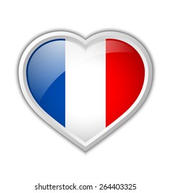 French heart shaped badge or icon with shadow on white background 