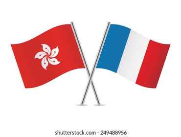 French and Hong Kong flags. Vector illustration.