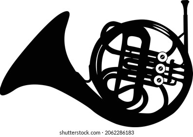 French Horn black on white background. Music French Horn sign. flat style. 