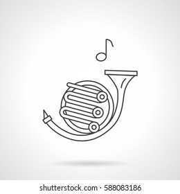 French horn for classical music. Flat line vector icon