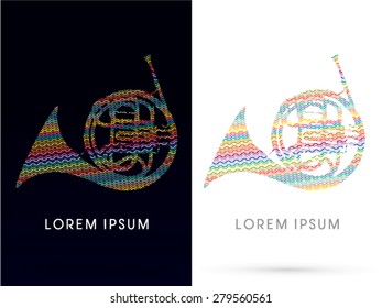 French horn designed using colorful zigzag line , graphic vector.
