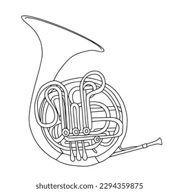 Französisches Horn im Doodle-Stil. Musikinstrument. Vektorgrafik.