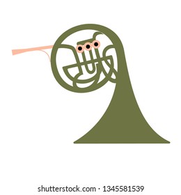 french horn flat illustration on white