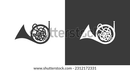 French horn flat web icon. French horn logo design. Brass instrument simple French horn sign silhouette solid black icon vector design. Musical instruments concept