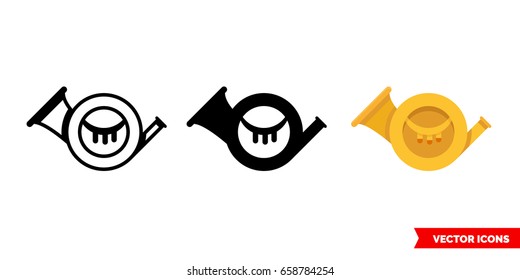 French horn icon of 3 types: color, black and white, outline. Isolated vector sign symbol.
