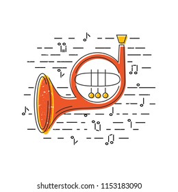 French Horn icon isolated on background. Flat style. Vector illustration