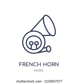 French horn icon. French horn linear symbol design from music collection. Simple outline element vector illustration on white background