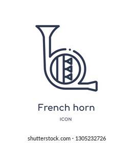 french horn icon from music outline collection. Thin line french horn icon isolated on white background.