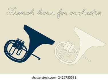 
French horn illustration isolated on background for orchestra and music graphic materials