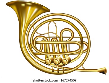 french horn isolated on a white background